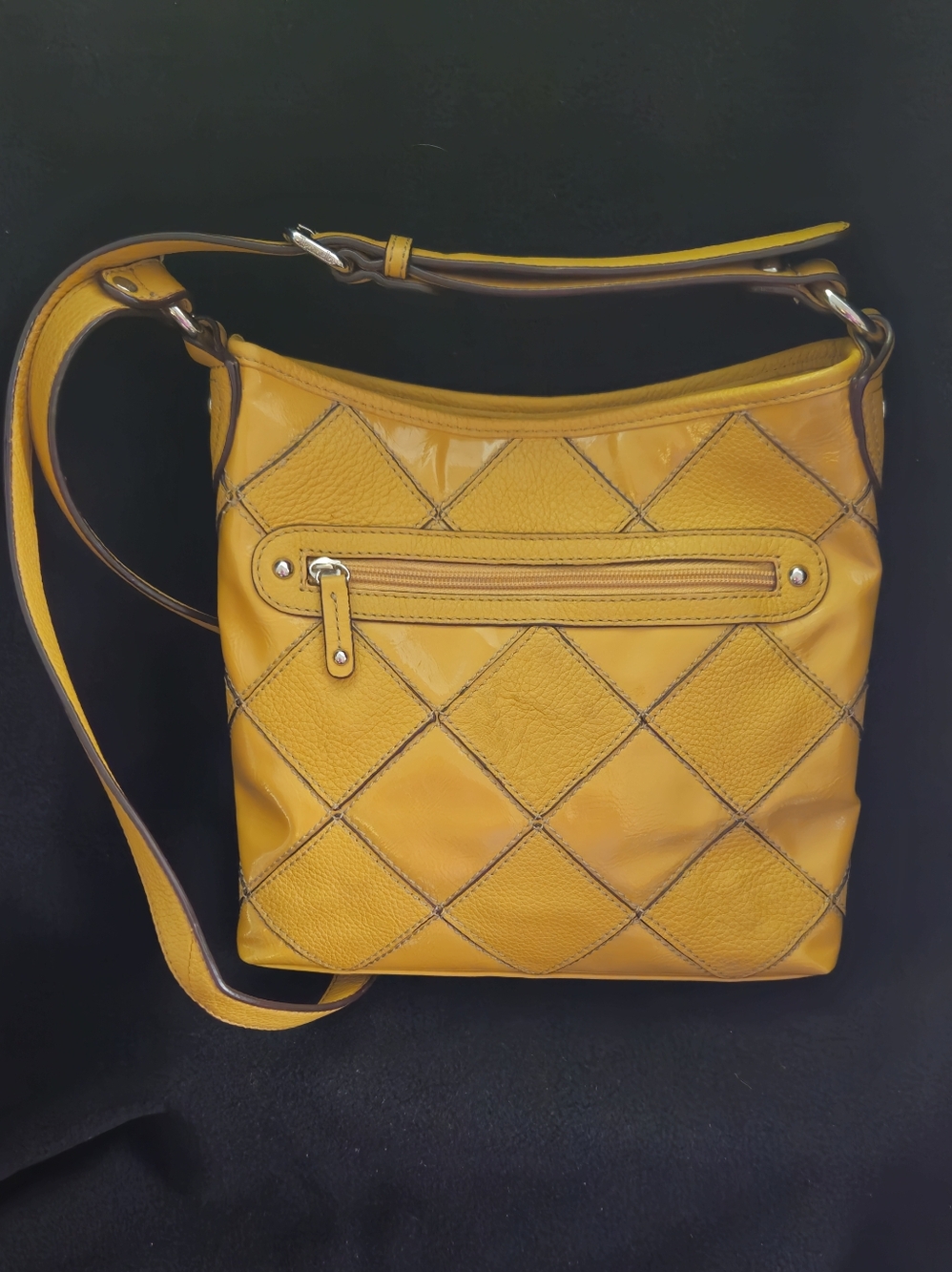 Tignanello Diamond Patterned Mustard Yellow/Gold Leather Crossbody Bag